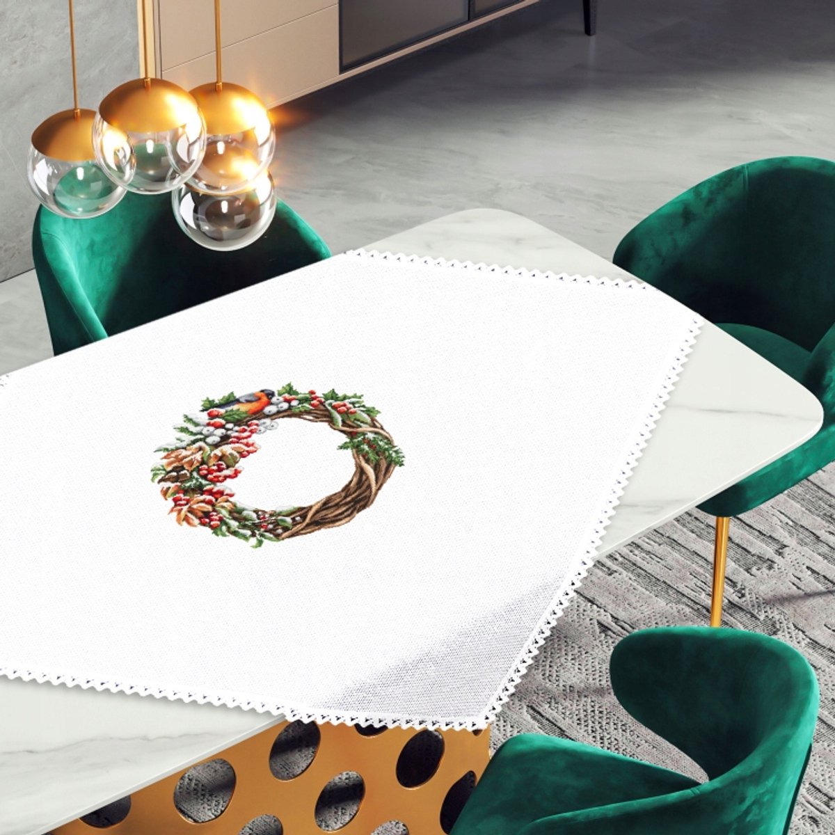 Coricamo Kerstkrans Tafelkleed Borduurpakket - 90x90cm