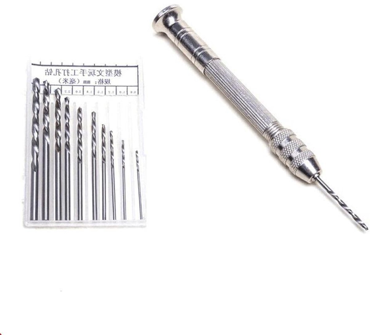 Houtboor Set - Metaalboren Tegelboren - Precisie Boren - Mini Aluminium Handboor - 10 HSS Boren - Zilverkleurig