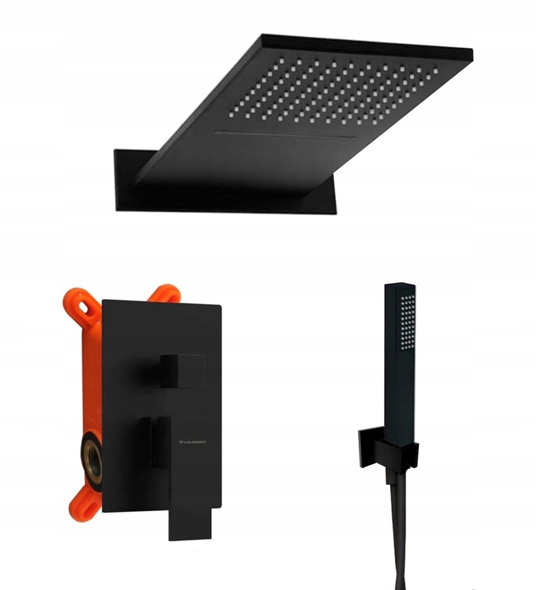 Veldman Douchekolom Set Inbouw Zwart met Regendouche & Waterval