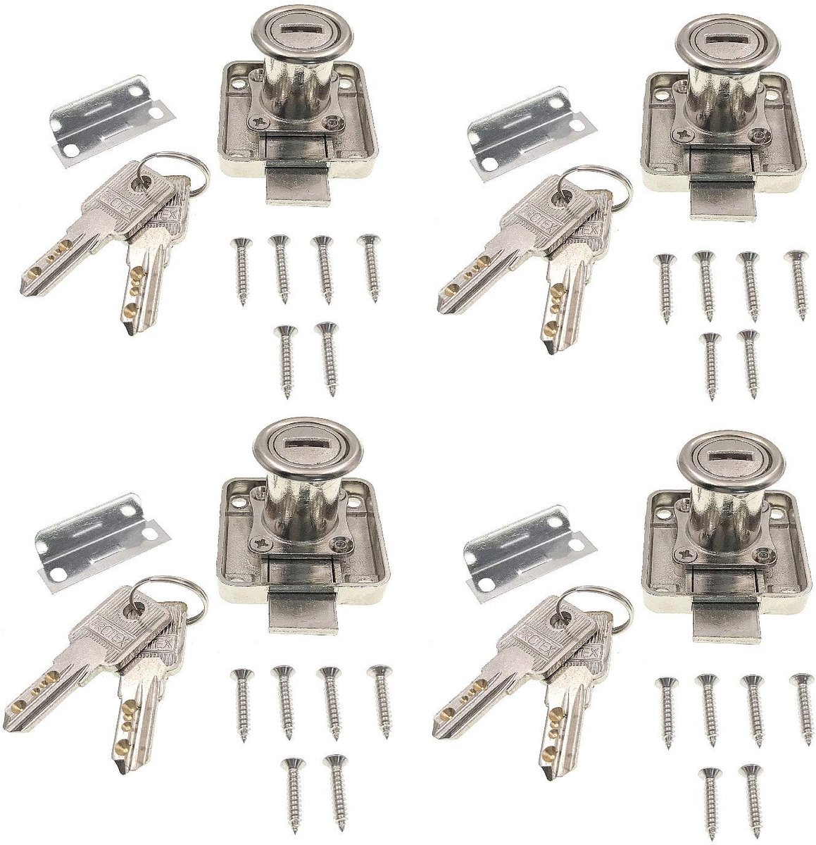 SMOAKEZ- Meubelslotcilinder 4x - Kast Slot - Ladeslot - Archiefkast Slot - Deurslot - Roestvrij Staal - Geschikt voor deuren tot 22 mm dik - Kastslot