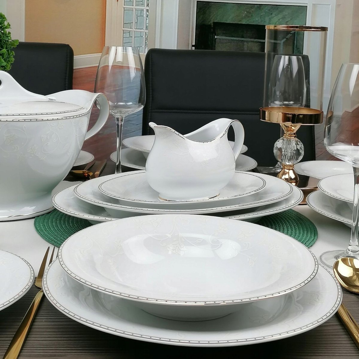 Bogucice Julia Gold Plus Servies - 27 Delig, 6 Personen, Wit met Goud