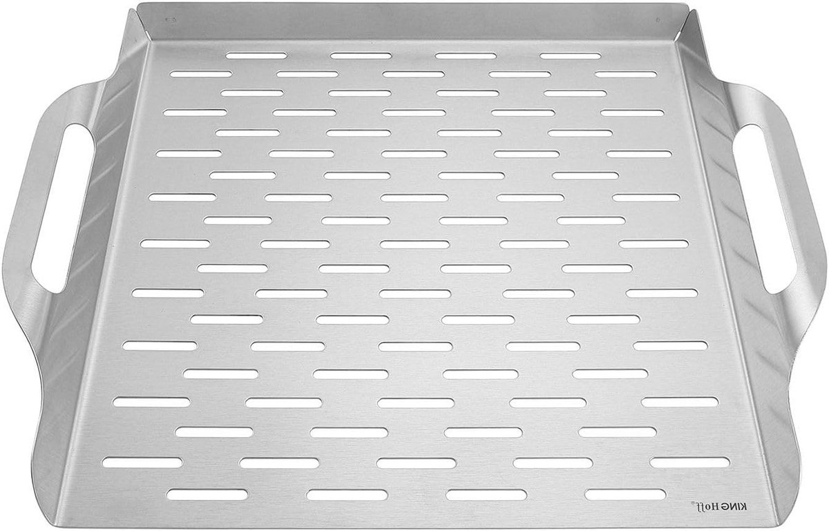 Grillschaal Roestvrij Staal - BBQ Bakplaat - Gelijkmatig Grillen - Geperforeerd Oppervlak - 37x31x4.6 cm - Zilverkleurig