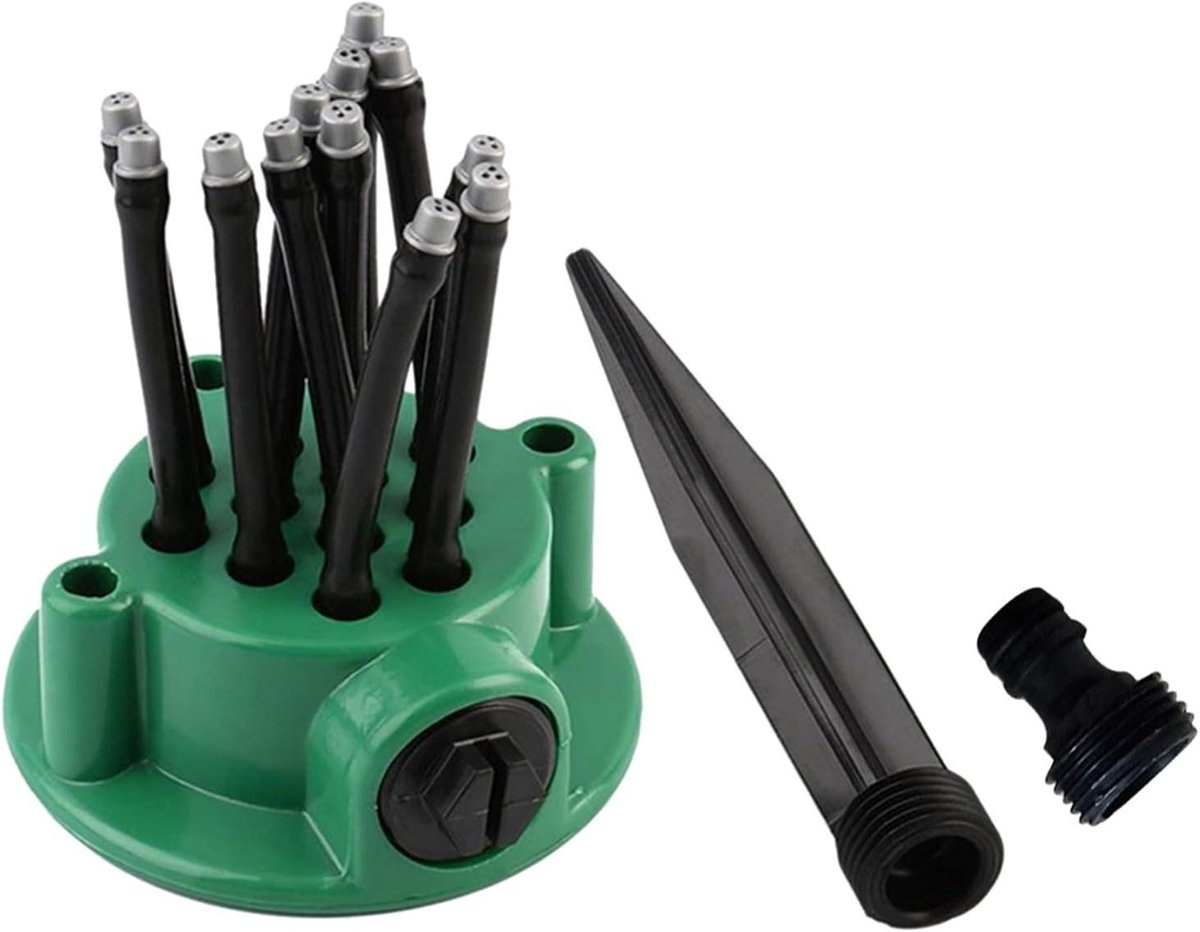 Gazon Sproeier - Water Sprinkler - Efficiënte Tuinirrigatie - 360 Graden Rotatie - 12 Sproeikoppen - Groen Zwart