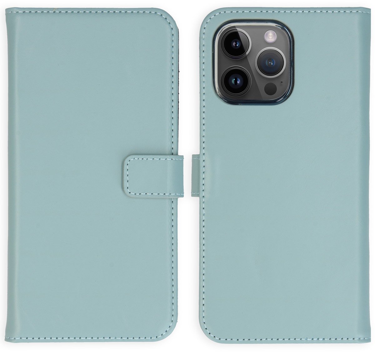 Selencia Hoesje - Geschikt voor Apple iPhone 15 Pro Max - Echt Lederen Bookcase - Air Blue