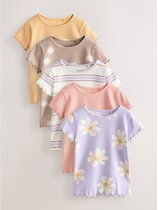 Next - Meisjes - Set van 5 geribbelde tops met korte mouwen - Crème