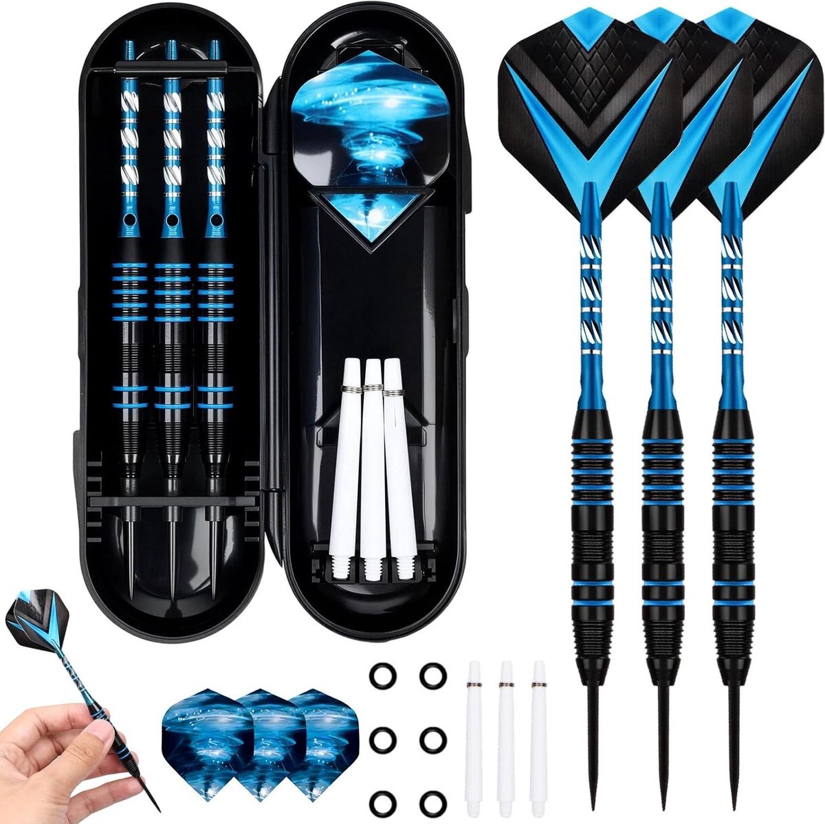 Soft Dartpijlen Set - Dartpijlen voor beginners - Wedstrijd Oefenen - Met Opbergdoos - 3 stuks - Blauw