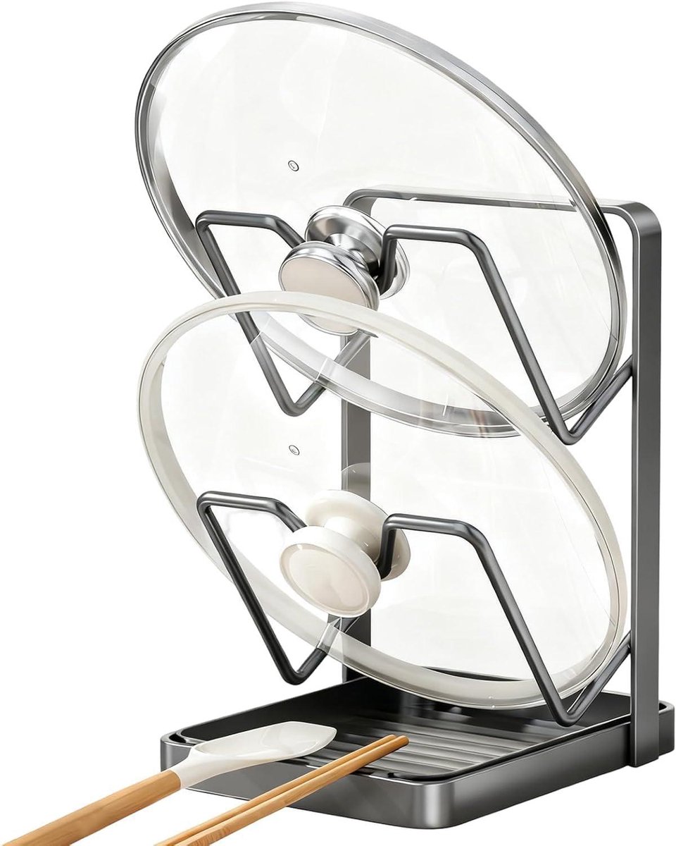 Keuken Organizer - Dekselhouder Plank - Keuken Opbergen - 2-in-1 Ontwerp - 22.5 cm Hoog - Zwart