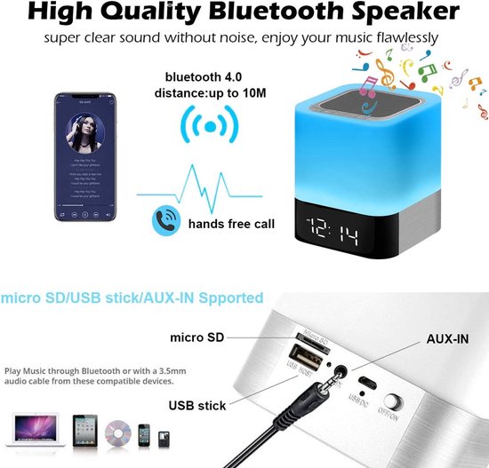 Oneay Bluetooth-nachtlampje - Een draadloze Bluetooth-speaker met ledverlichting en zeven kleurmodi, voorzien van een ingebouwd klokdisplay. Een ideaal cadeau voor vrienden en collega's. van oneay — afbeelding 3
