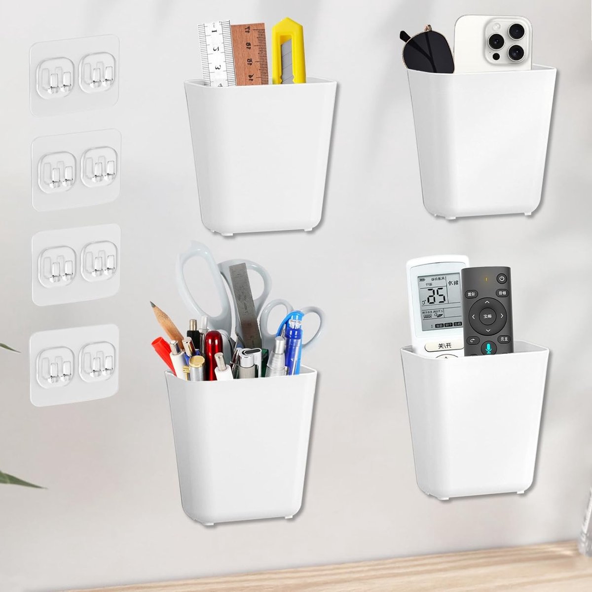Set van 4 Zelfklevende Organizer voor Afstandsbedieningen - Wandbevestiging, Mini Opbergdozen voor Kantoor, Badkamer en Make-up Accessoires