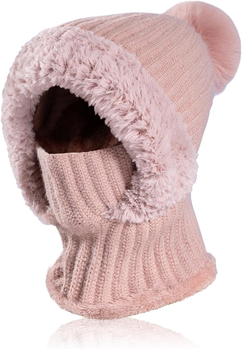 Warme gebreide muts en nekwarmer set met winddichte fleecevoering voor outdoor sport en wintersport