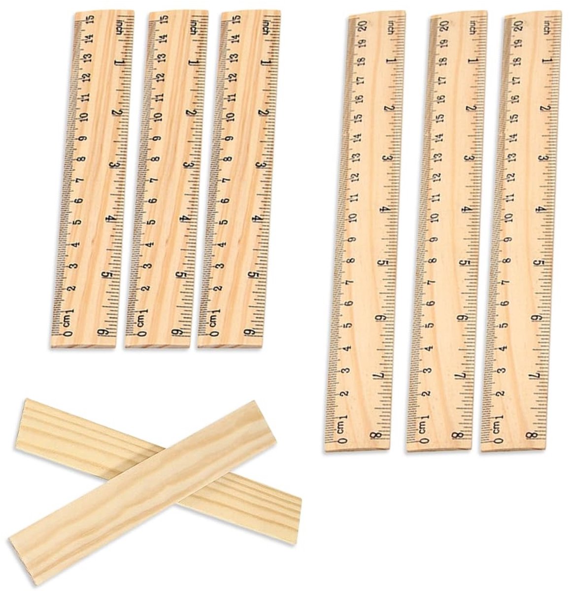 IMstore - Houten Liniaal Set - 6-Piece - Precisie en duurzaamheid - Beige - Perfect voor school en knutselen - Gemakkelijk in gebruik - 15 en 20 cm