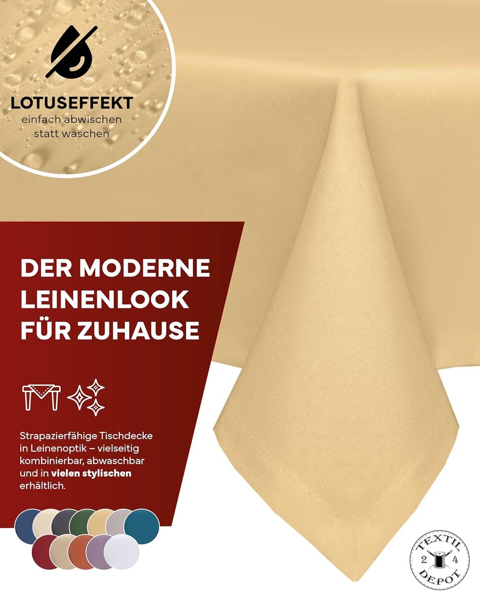Set van 4 tafelkleden 50x50 cm geel, linnenlook, lotuseffect, niet strijken