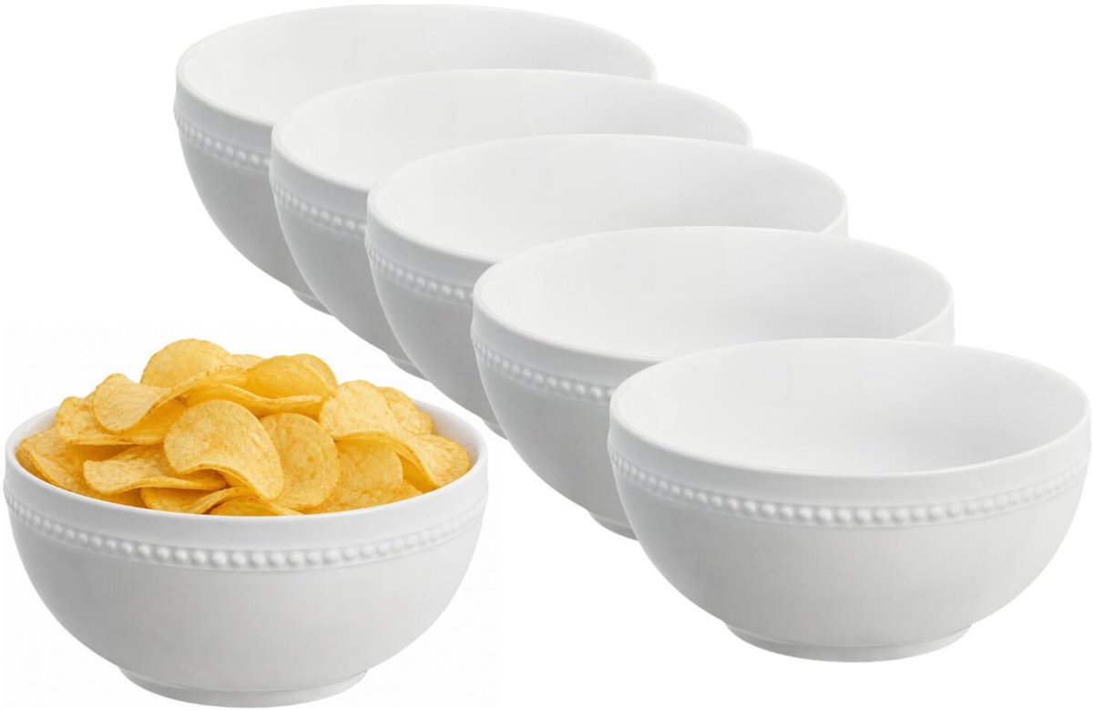 Vessia Snackschaaltjes - wit - 4x stuks - D16 cm - keramiek - chips / nootjes - 600 ml