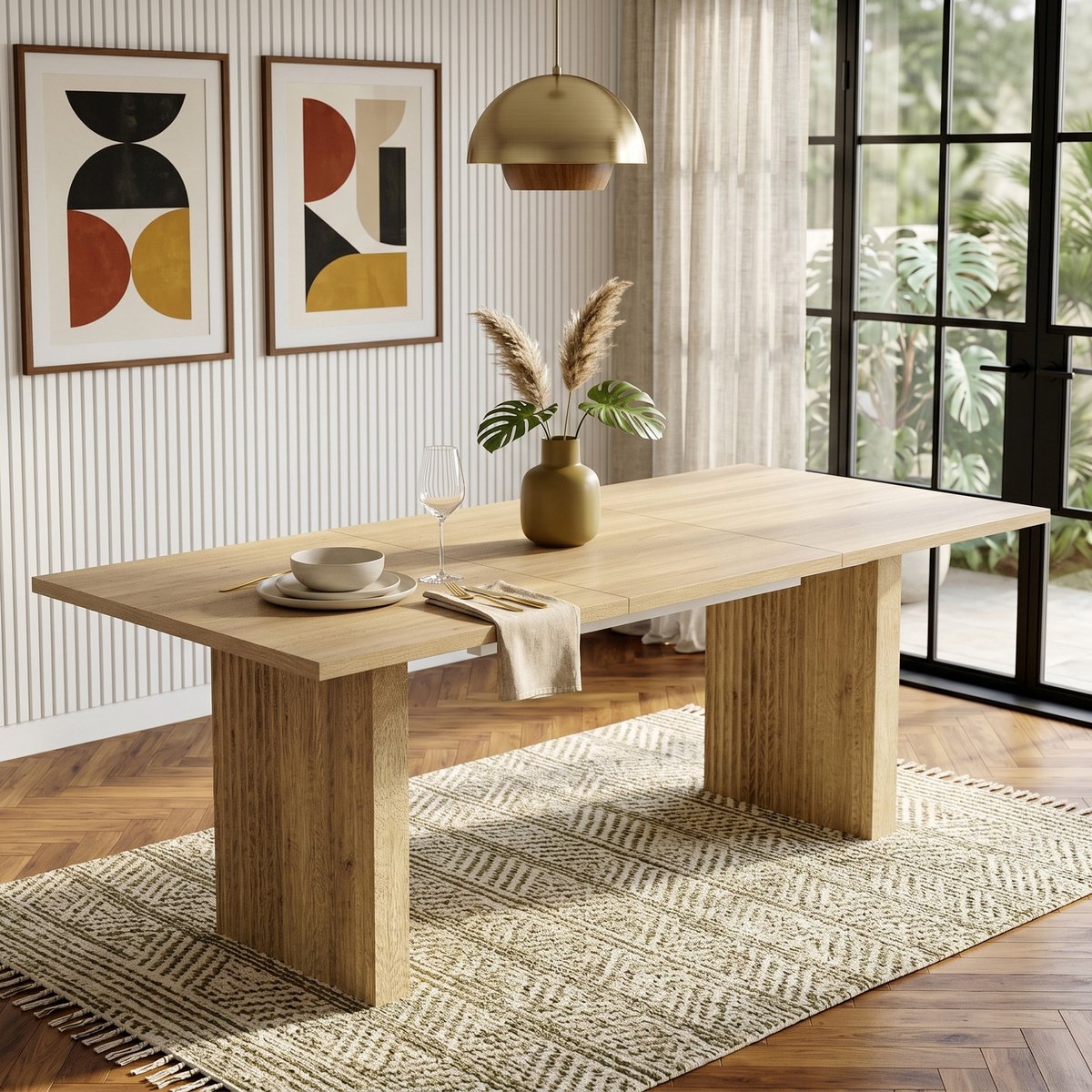 BLACKCOLORS Uitschuifbare eettafel 140/200 * 90 cm, geschikt voor 6–8 personen, rechthoekig tafelblad, verdikt tafelblad, uitschuifbare eettafel in eenvoudige stijl, eikenkleur