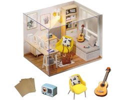 erhumama DIY Dollhouse with Dust Cover Furniture Accessories Miniature Dollhouse Kits Wooden Study Room Model Children Puzzle Toy Birthday Gift