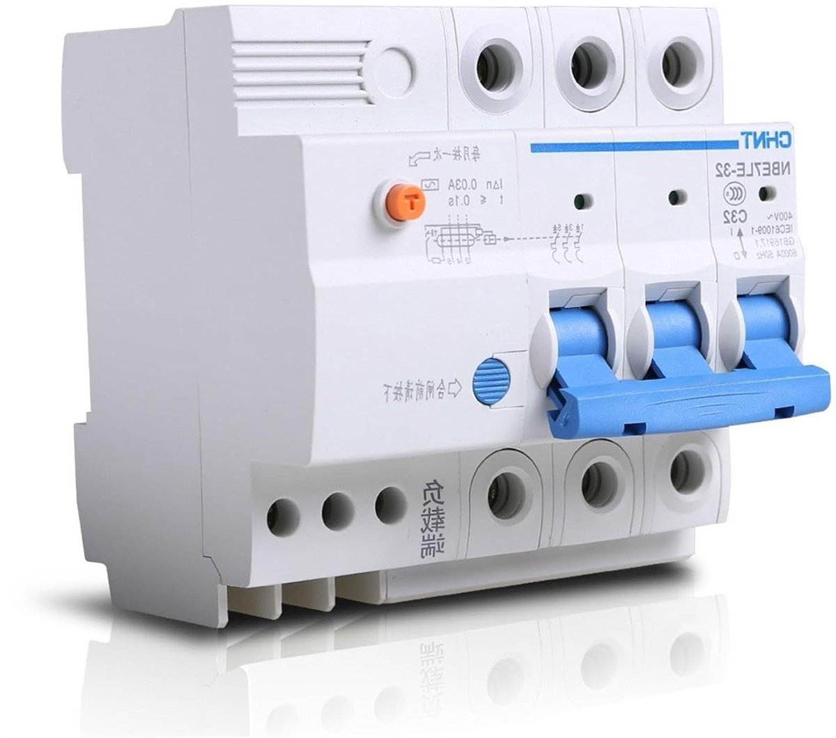 Lekbescherming 3P - Automatische zekering - Elektrische veiligheid - Geïntegreerde lekbescherming - 16A tot 63A - Grijs