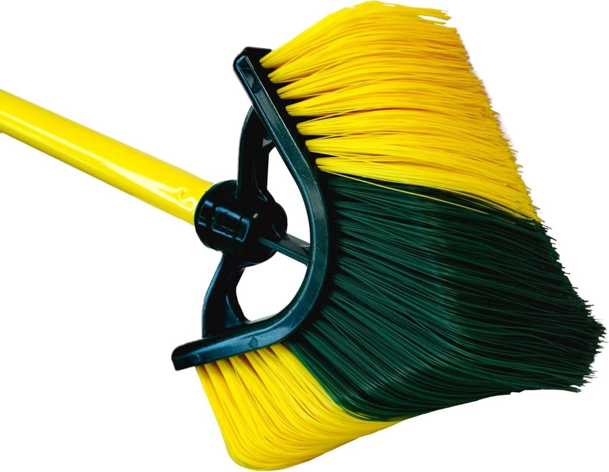 Hoekbezem Set - Telescoopsteel Bezem - Hoge Plekken Schoonmaken - Gebogen Borstelharen - 340 m Steel - Groen/Geel
