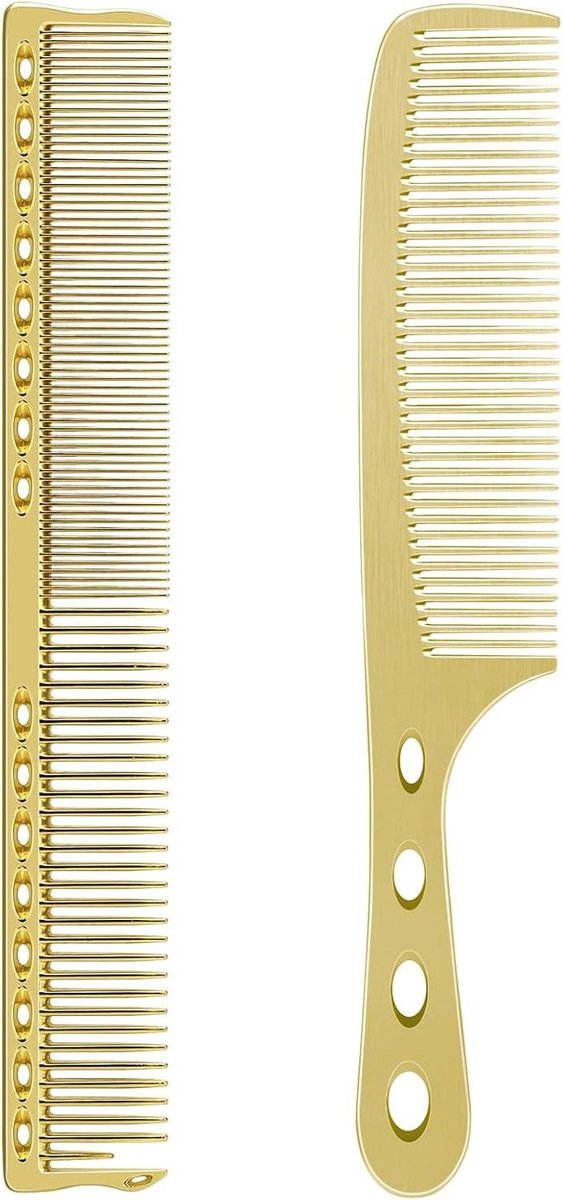 Haarstylingkam Set - Kapperskammen Professioneel - Haar Knippen Stylen - Ruimte Aluminium Antistatisch - 2 Stuks - Goudkleurig