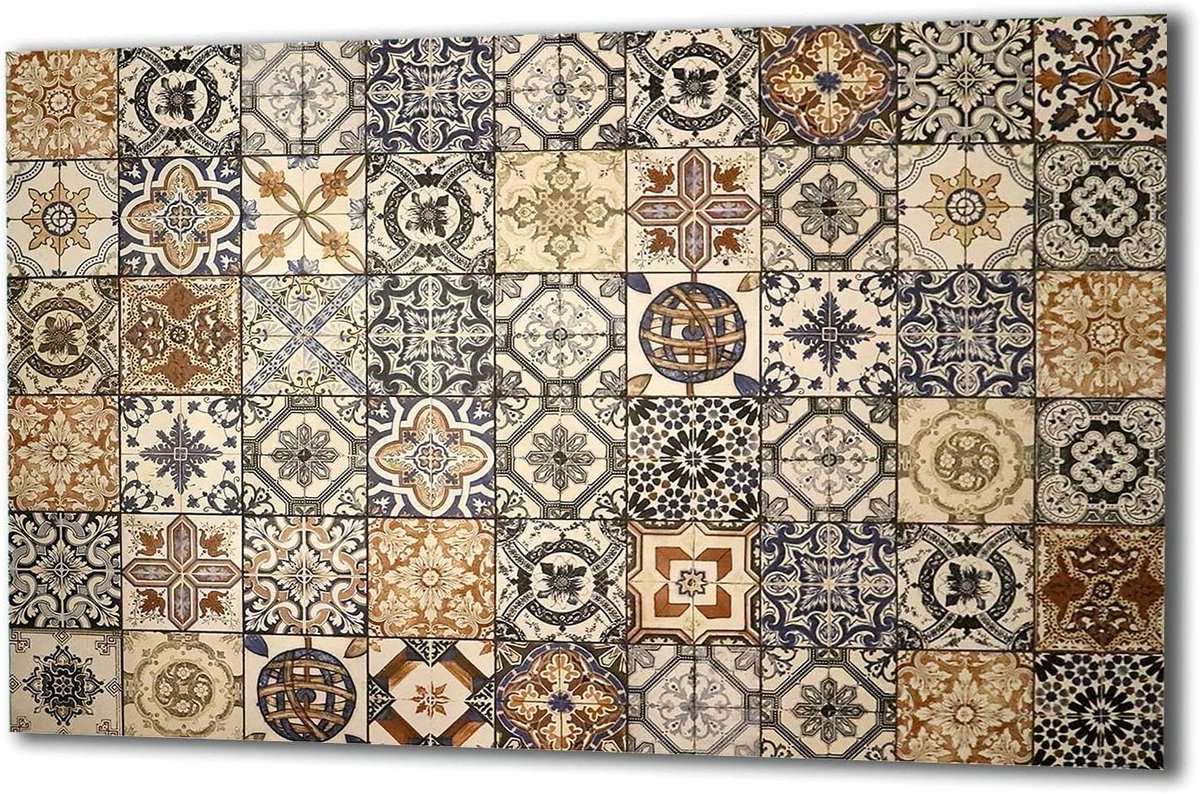 Kookplaat Afdekplaat Werkblad Beschermer Keuken Decoratie Gehard Glas 80x52 cm Bruin Mozaïek