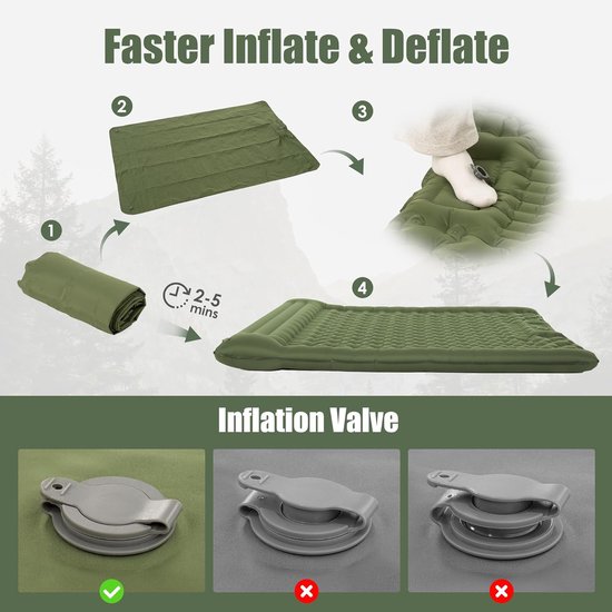 Zelfopblaasbare Mat - Kampeer Matras - Buiten Slapen - Ingebouwde Voetpomp - 197 x 135 cm - Groen — afbeelding 3