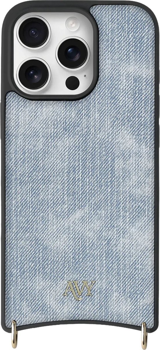 AVY Leren Hoesje geschikt voor Apple iPhone 16 Pro Max | Compatibel met MagSafe | Kunstleren Case | Back Cover | Haakjes voor koord | Denim