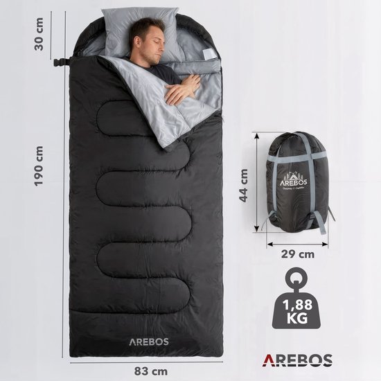 AREBOS Slaapzak 220 x 83 cm 5-25°C Lichtgewicht Camping Outdoor Reizen Zwart van AREBOS — afbeelding 2