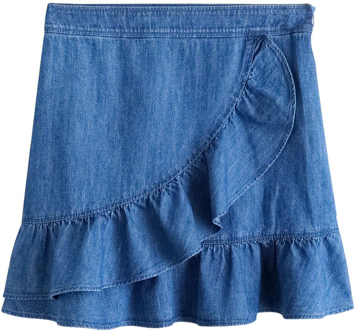 Next - Dames - Minirok van denim met ruches - Blauw