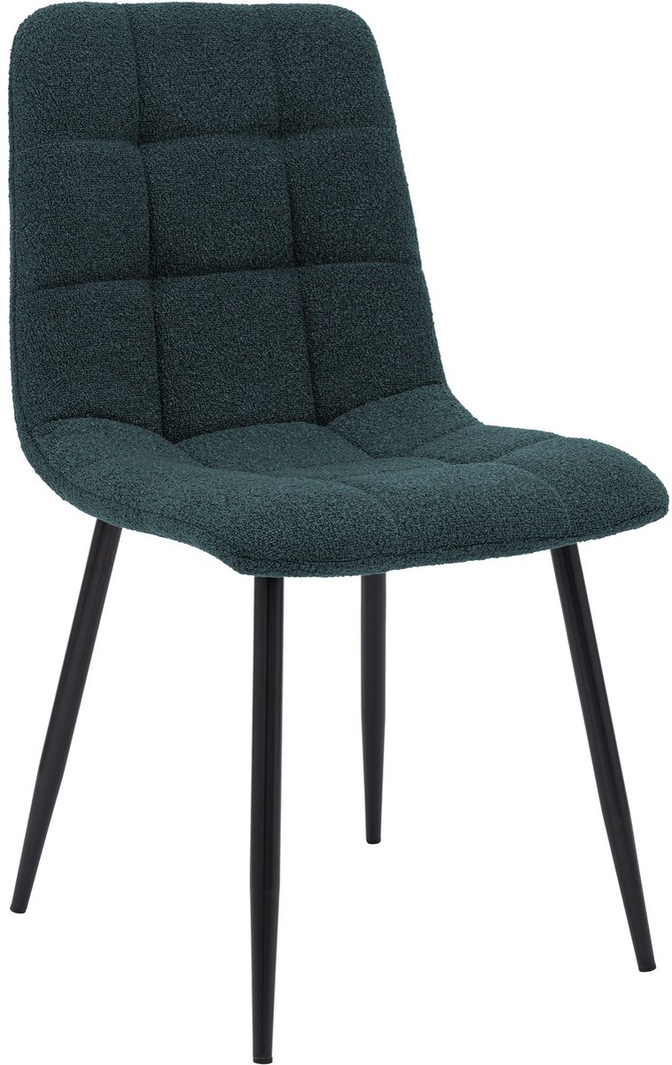 CLP Antibes Eetkamerstoel - Zacht Gestoffeerd - Zwart Metalen Poten - Keukenstoel met Rugleuning - 150 kg - Teddystof - Stof/blauw Teddystof/blauw