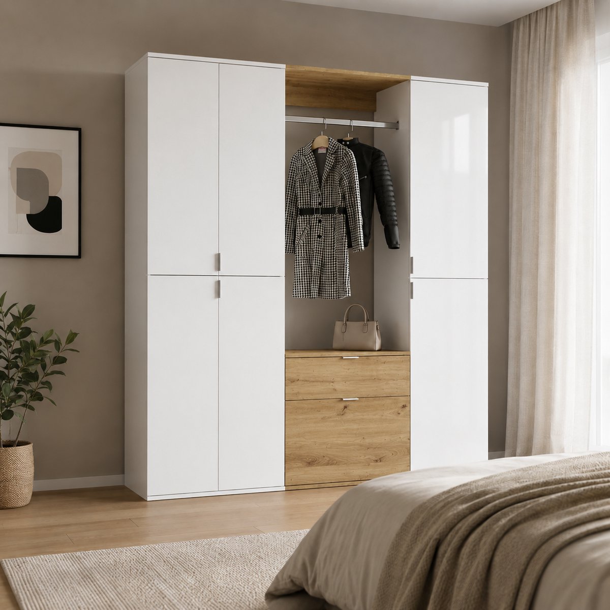 Kledingkast Projekt X Emob - Artisan Oak & Wit - 152x193x34 Cm