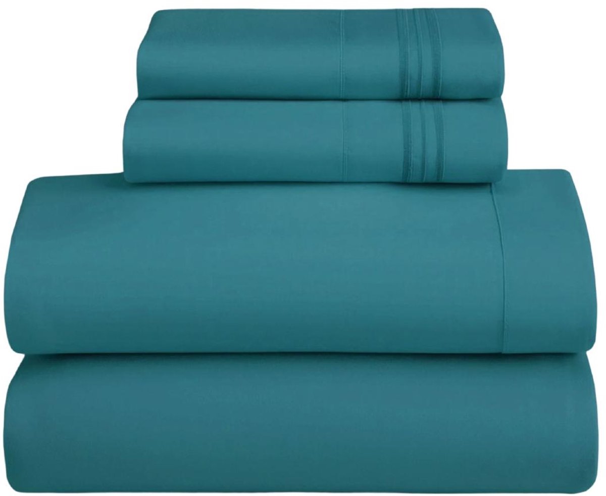 Lakens Set Full Size - Microfiber Beddengoed - Diepe Hoeslaken Set - 4 Stuks - Voor Hotelgevoel Tegen Teal