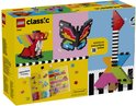 De achterkant van een LEGO Classic-doos, met afbeeldingen van een rode draak, vlinder en gitaar, plus instructies.