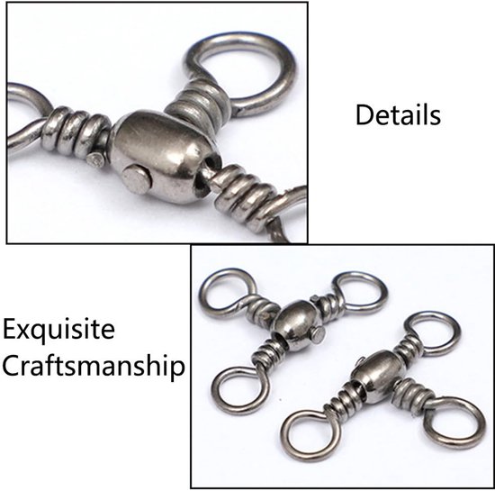 aladdien - 100 Pack Vissen Swivels - 3-weg Draaibare Wartels - Duurzaam - Voor Zoutwater en Zoetwater - Vermindert Verstrengeling - Geschikt voor... van Aladdien — afbeelding 3