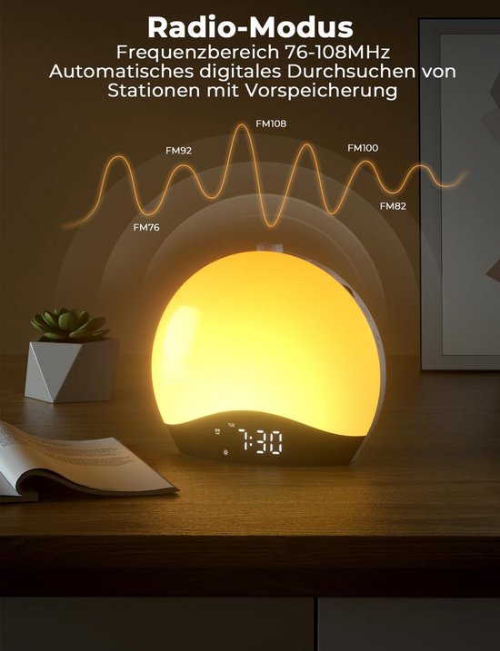 Wekker Zonsopgang - Natuurlijk Wakker Worden - Rustig Ontwaken - Simuleert Zonsopgang - 19 cm Breed - Zwart — afbeelding 2