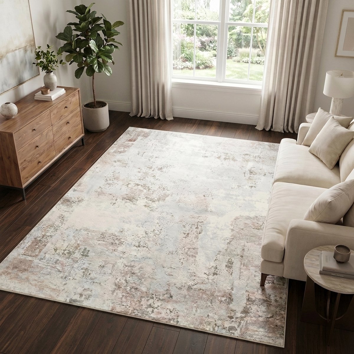 Tapiso Venezia Vloerkleed Woonkamer Laagpolig Crème Bruin Abstract Modern Antislip Tapijt Slaapkamer Eetkamer Gang Oeko-Tex 80x150 Creme Bruin