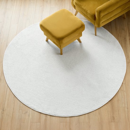 Tapiso Agra Tapis Rond Crème à Poils Longs Tapis Doux Salon Taille - 240x240