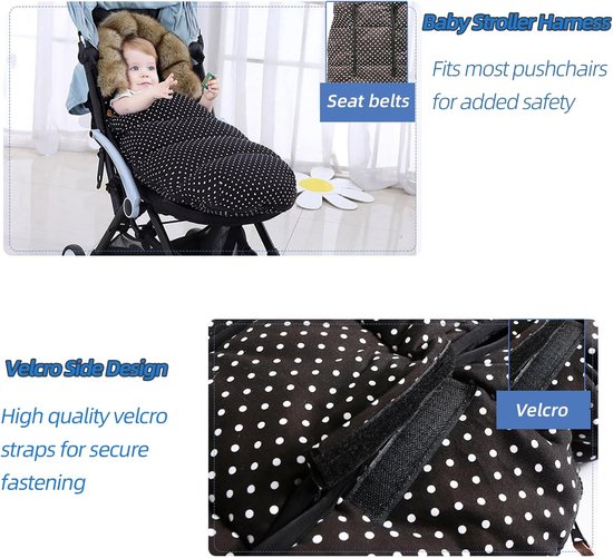 Baby Voetenzakken - Winter Wiegdeken - Warm Buiten - Waterdicht Winddicht - 100 cm - Zwart met Stippen — afbeelding 4