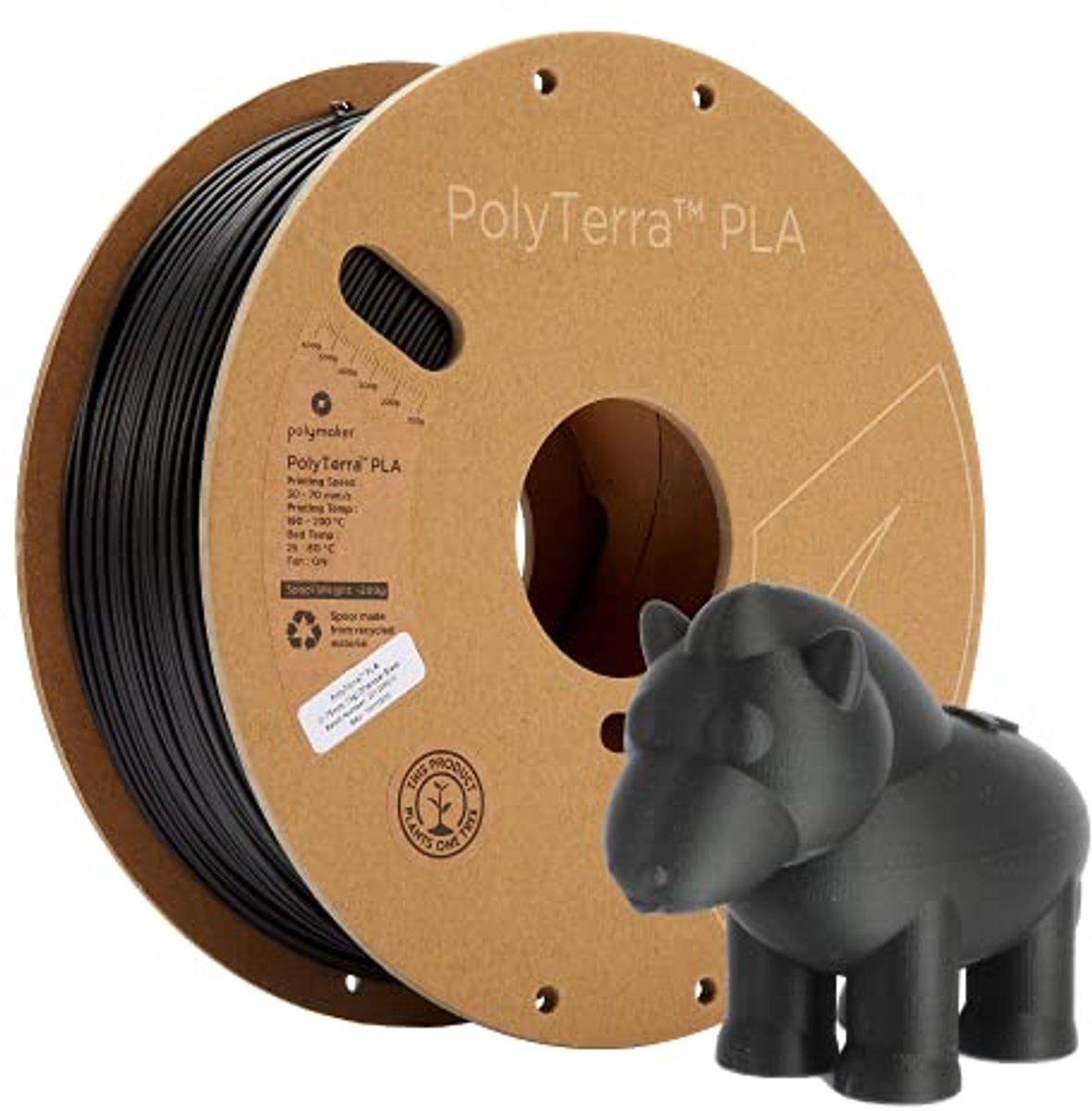 PLA Filament - Print Materiaal - 3D Printen - Lager Kunststofgehalte - 1000 g - Mat Zwart