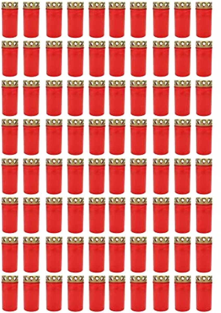 Graflicht met deksel - Herdenkingskaars - Graven decoreren - Druipvrij - 80 stuks - Rood
