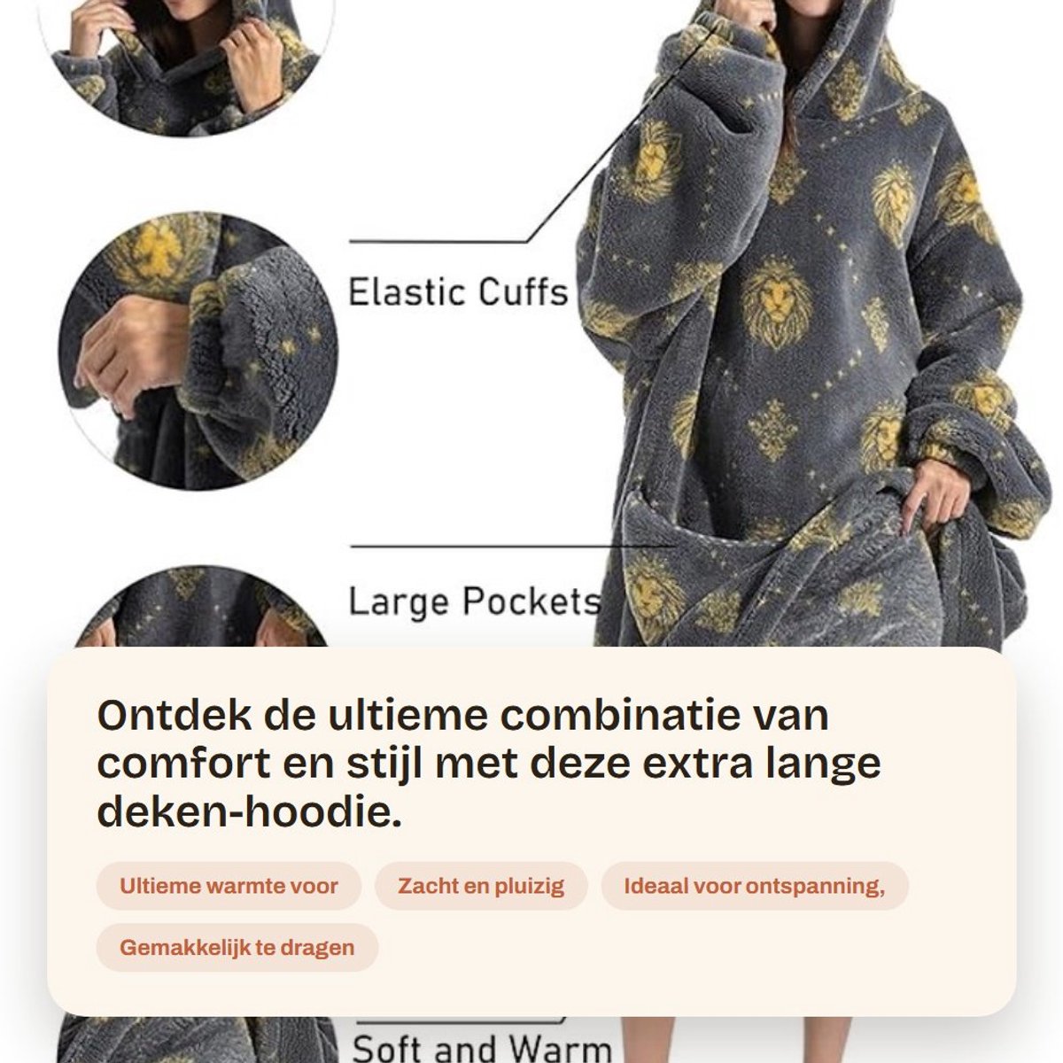 Dailygoods- Deken-Hoodie Extra Lange Oversized - Fleece - Draagbare Deken - Pluizig Gigantisch Sweatshirt - Warm en Comfortabel - Thermisch Isolerend Materiaal