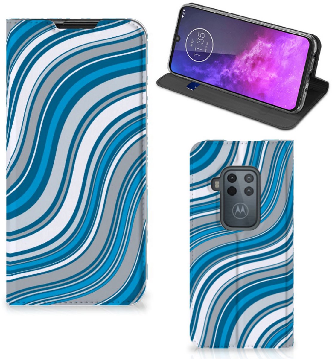 Motorola One Zoom Hoesje met Magneet Waves Blue