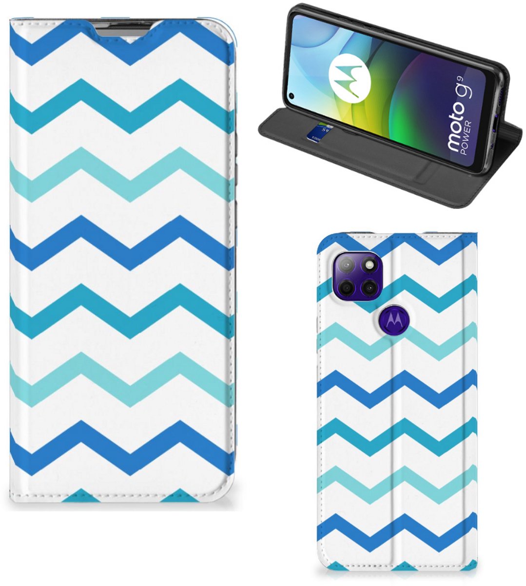Motorola Moto G9 Power Hoesje met Magneet Zigzag Blauw