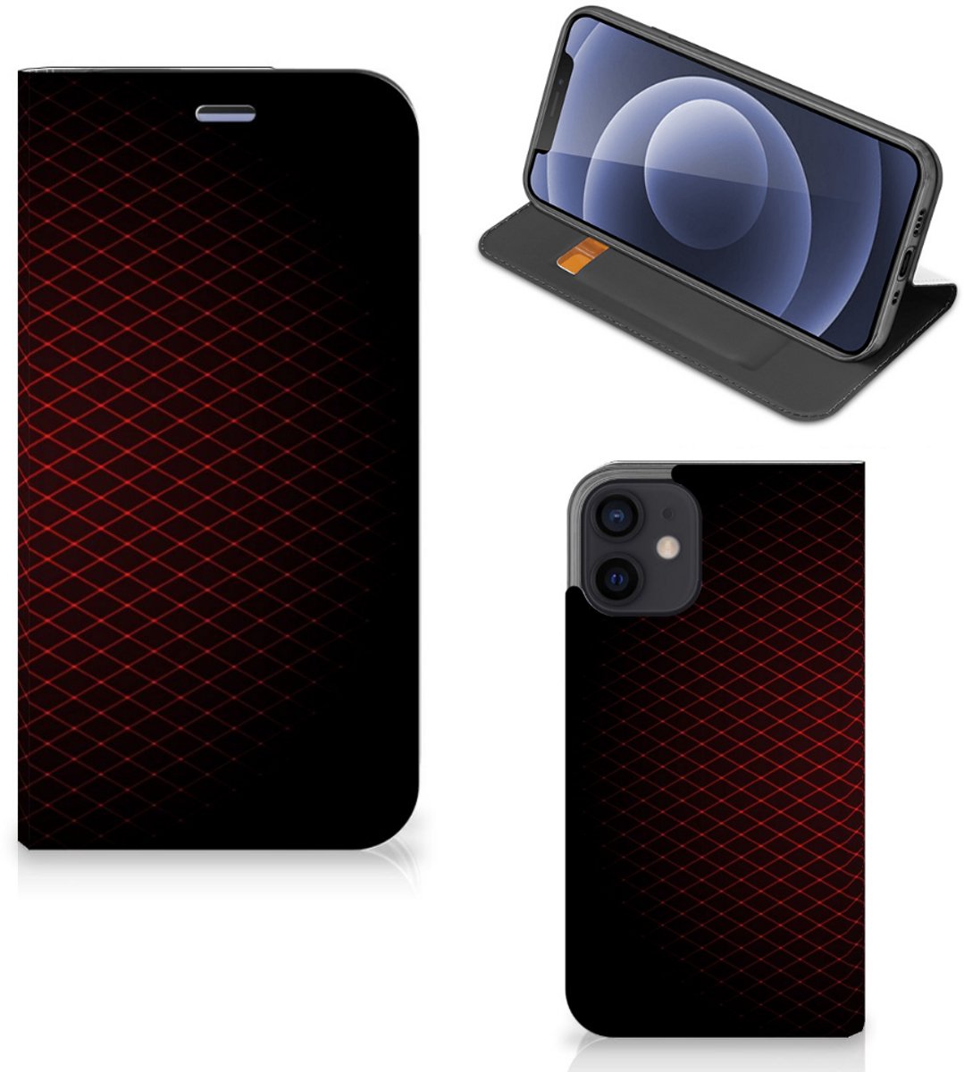 iPhone 12 Mini Hoesje met Magneet Geruit Rood