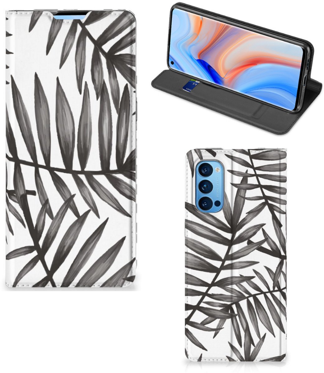 Book Case voor OPPO Reno4 Pro 5G Smart Cover Leaves Grey