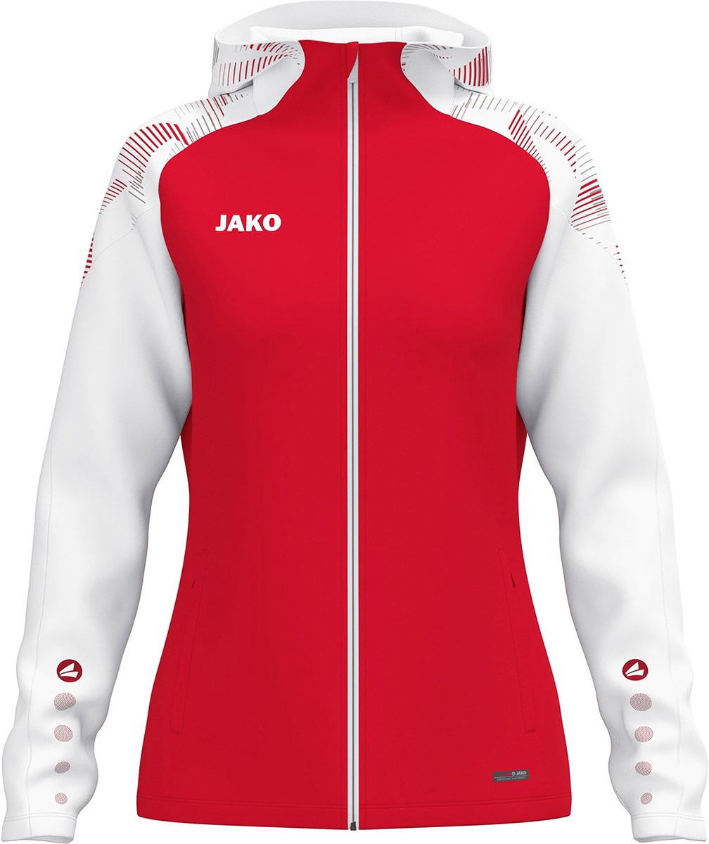 Jako Sonic Jas Met Kap Dames - Rood / Wit | Maat: 46/48
