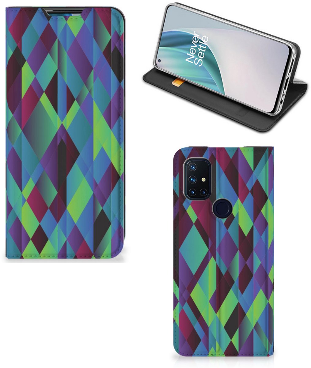 Book Case voor OnePlus Nord N10 5G Stand Case Abstract Green Blue