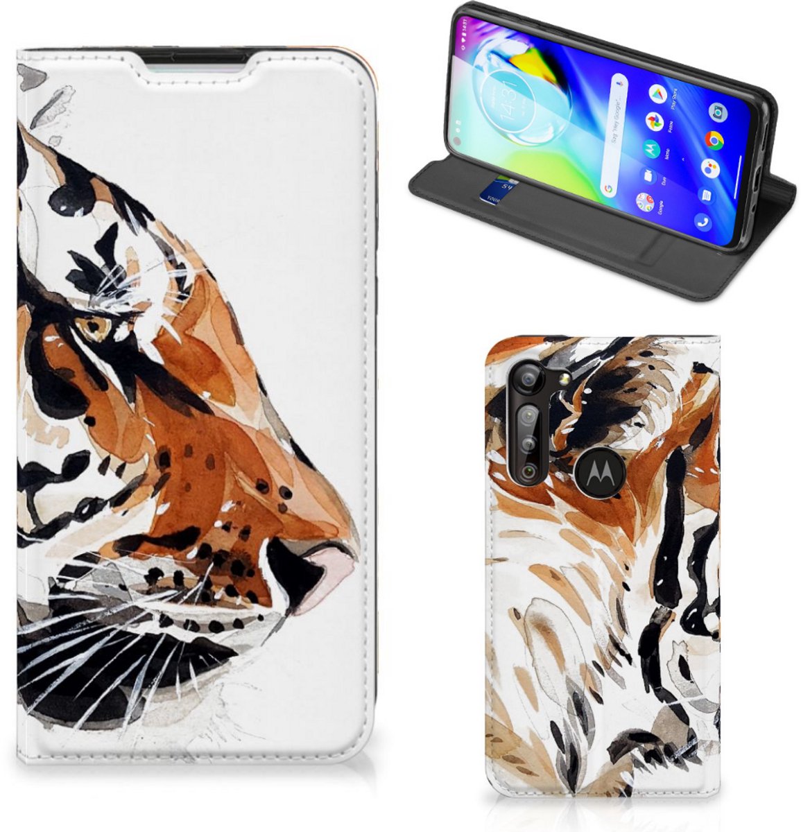 Bookcase Motorola Moto G8 Power Watercolor Tiger