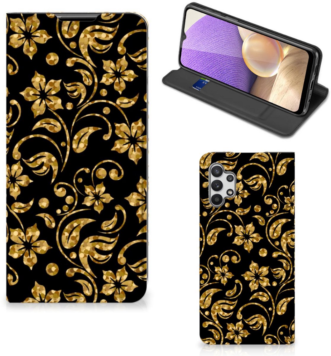 Samsung Galaxy A32 5G Smart Cover Gouden Bloemen
