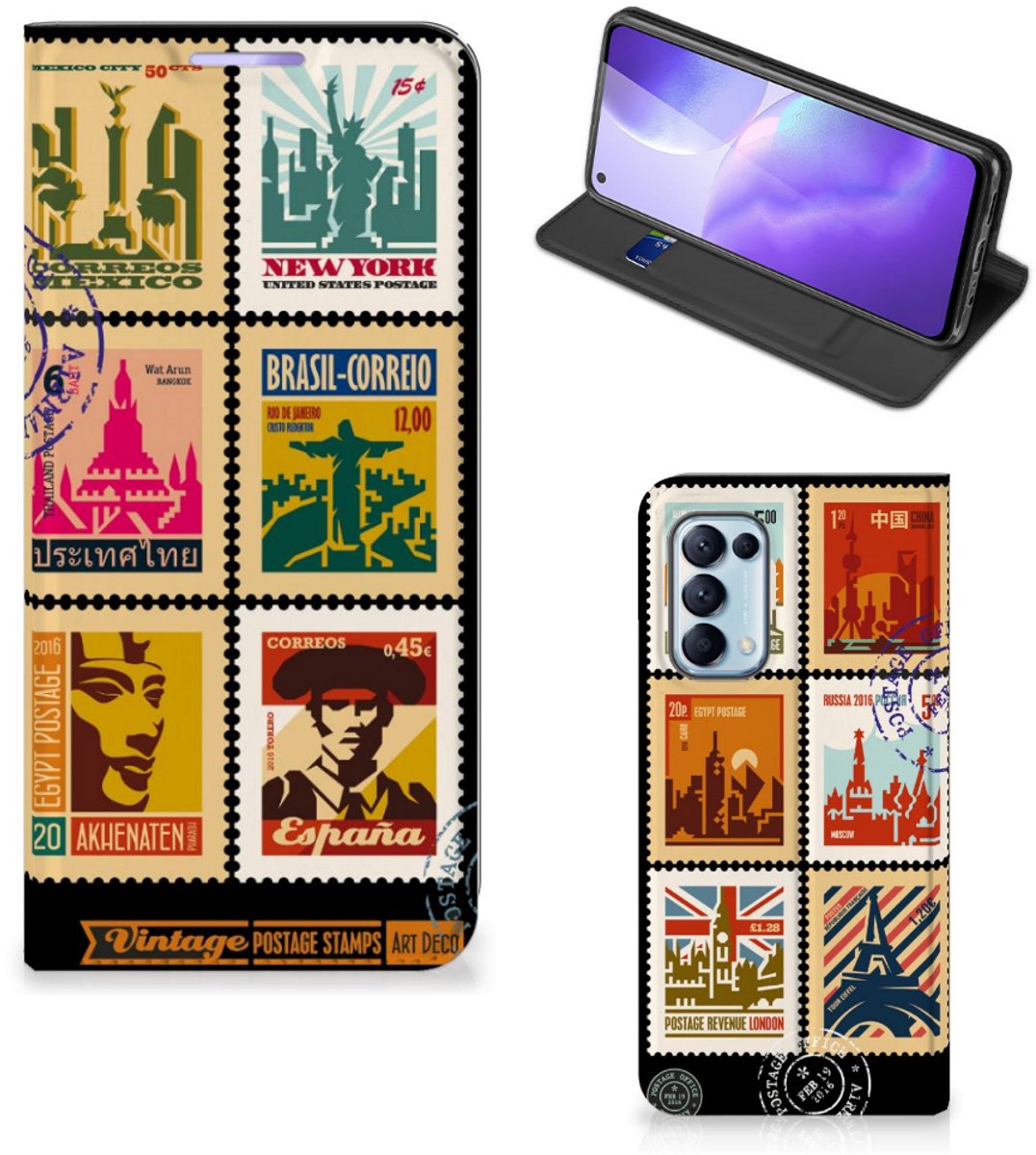 Standcase Hoesje voor OPPO Find X3 Lite Book Cover Postzegels