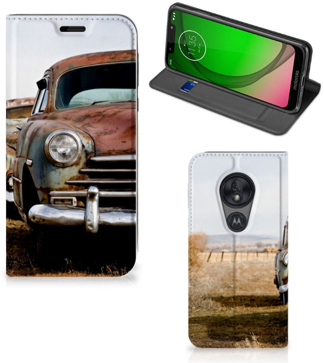 Motorola Moto G7 Play Stand Case Vintage Auto