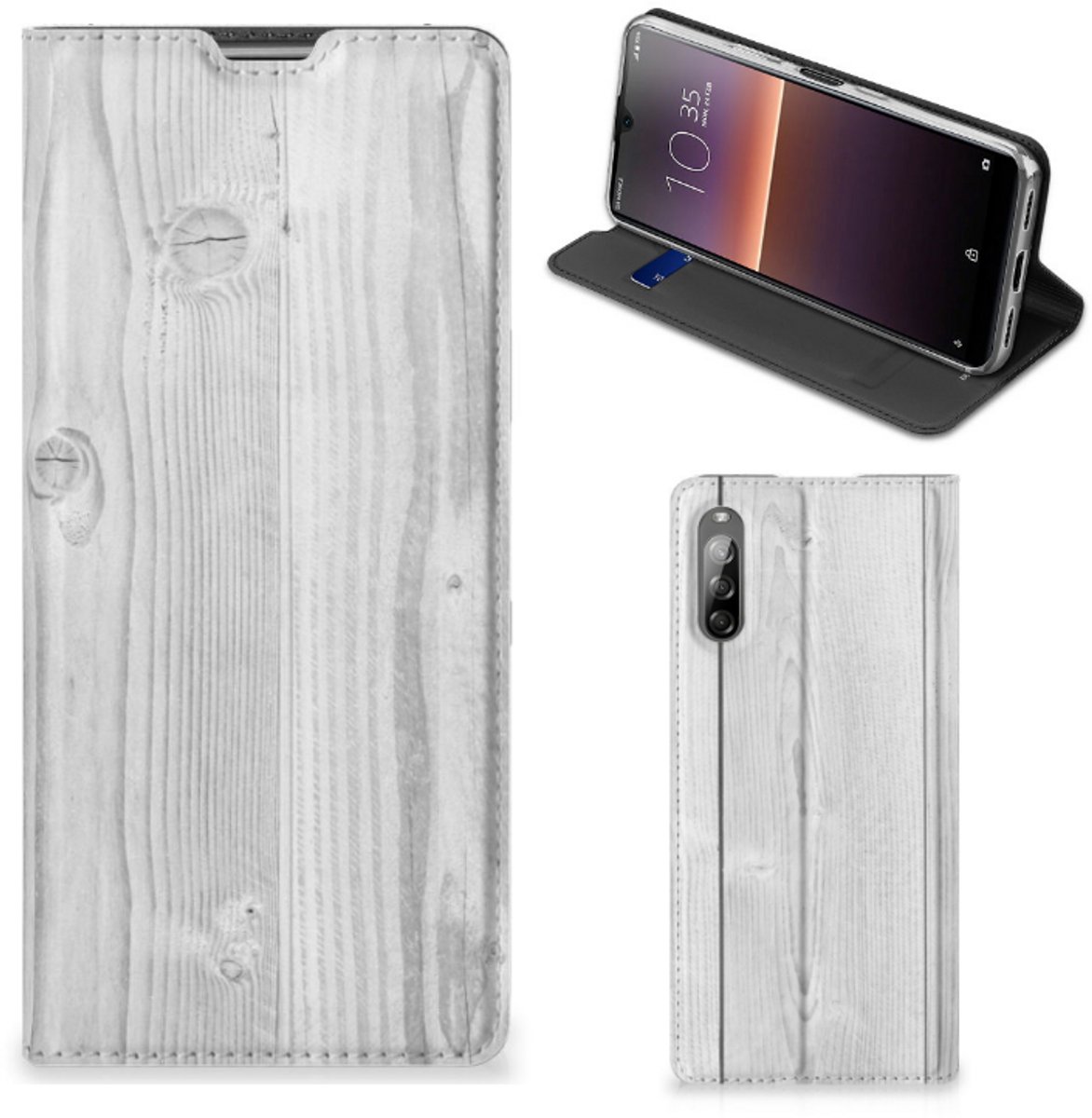 Sony Xperia L4 Book Wallet Case White Wood